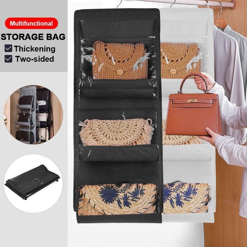 Sac à main 6 poches suspendu | Anti-poussière 3 couches, sac à étagère pliante, sac de rangement de penderie, sac de rangement pour pochette divers