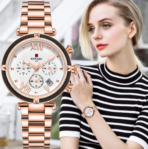 Montre de luxe pour femme, quartz et bracelet decontracte