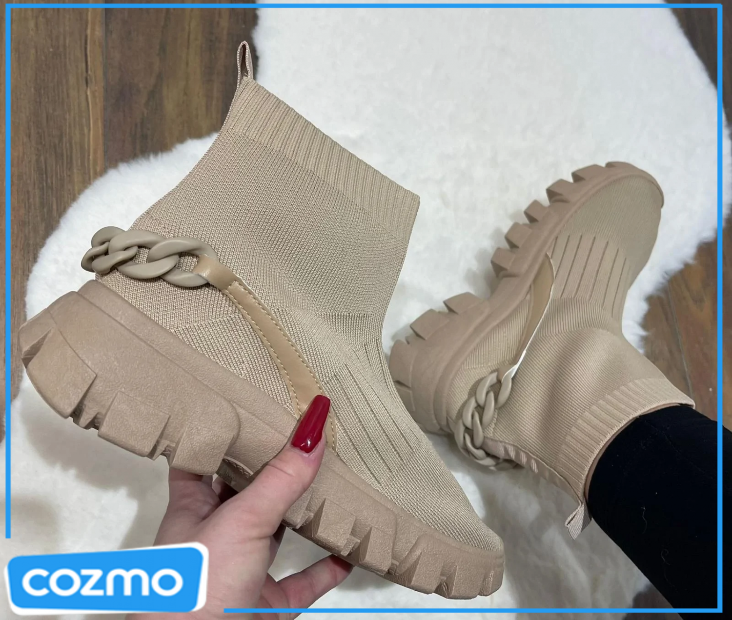 Bottines à semelle épaisse pour femmes, chaussures à plateforme, couleur unie, à enfiler, tricotées, à la mode, décontractées, nouvelle