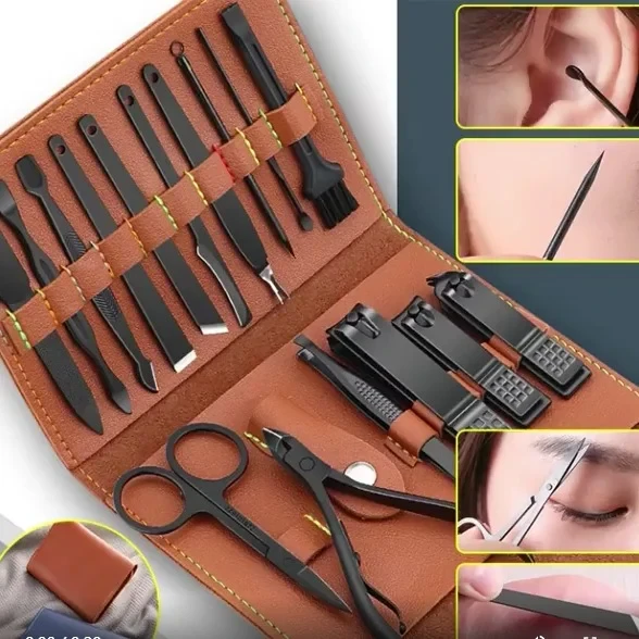 16 pièces/ensemble coupe-ongles Ensemble Coupe-ongles Sac Pliant En Acier Inoxydable Outil de Coupe Doigt Manucure outils manucure coupe-ongles